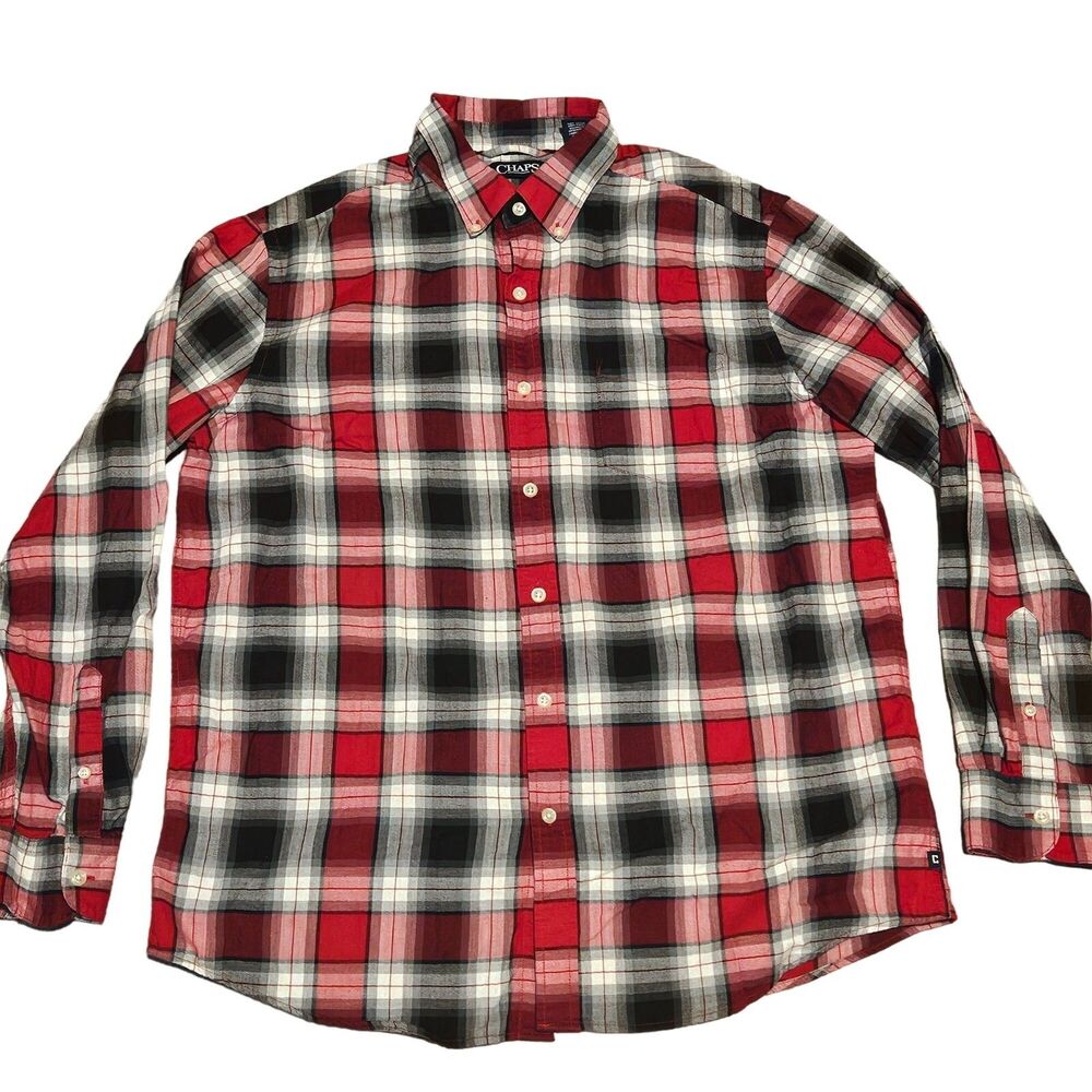 Chaps Men's Plaid Long Sleeve Button Down Shirt Size Large 100% Cotton